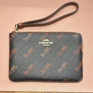 Coach Black and Brown Wristlet with Gold Logo